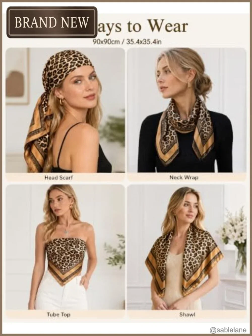 Satin Hair Scarf for Women Silk-Like Square 35.4 Inch Head Wrap
